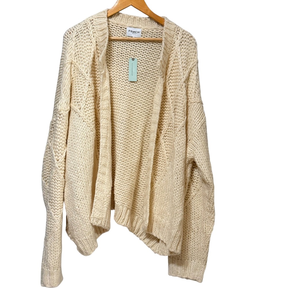 French Paris Anthropologie Cream Ivory Chunky Cable Knit Cardigan Sweater 3X NEW